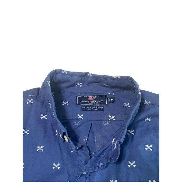 Vineyard Vines Men's Navy Blue Fishbone Short Sleeve Murray Shirt Size Medium - Picture 5 of 6